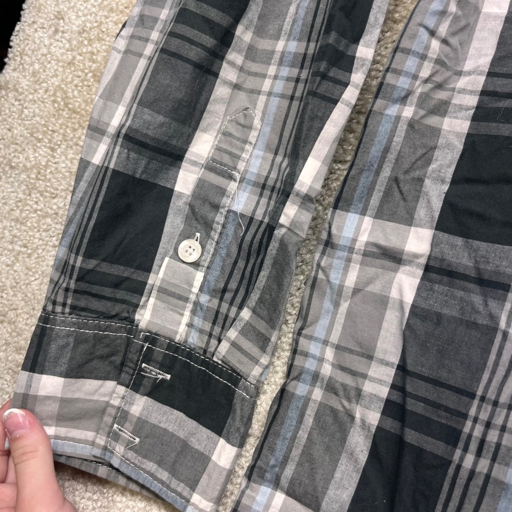 Ecko Unltd Mens 4XL Plaid Button Down Shirt Grey Black Long Sleeve Back Logo Y2K - Picture 6 of 9